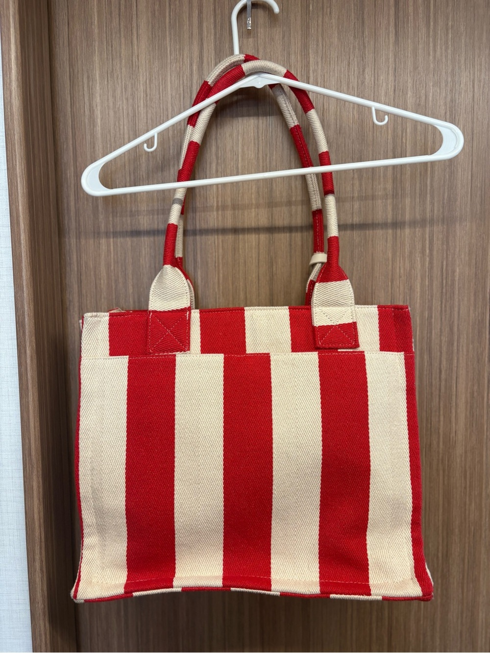 Rae Dunn Red and Cream Striped Canvas Tote with Pouch Set - Picture 2 of 8
